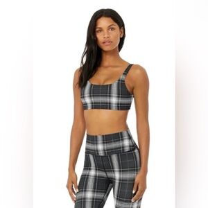 ALO Yoga Black & White Plaid Scoop Sports Bra